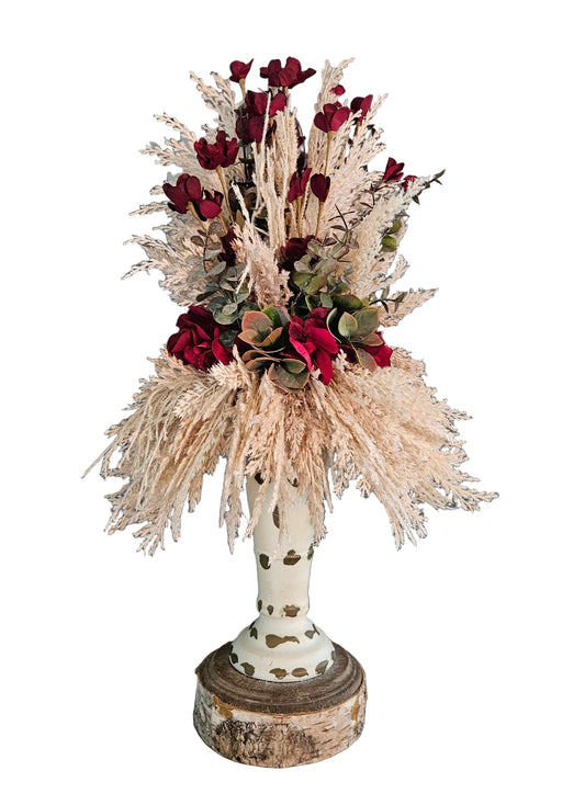 Pampas Grass and Burgundy Candle Topper