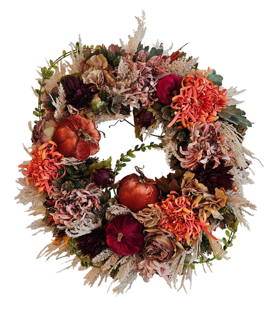 24" Fall Wreath with Incurved Chrysanthemums