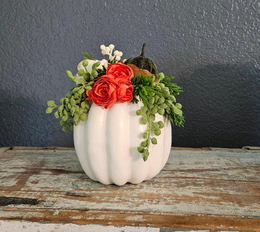 Small Cream Pumpkin Arrangement With Ranunculus
