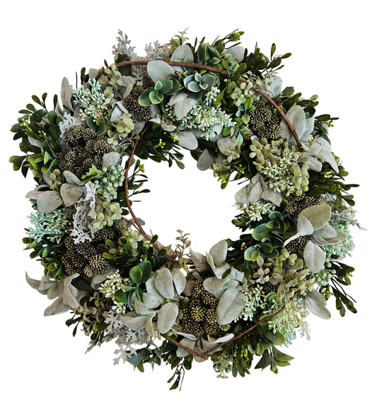 Assorted Greenery Wreath with Lambs Ear