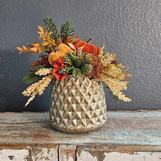 Fall Arrangement With Velvet Pumpkins