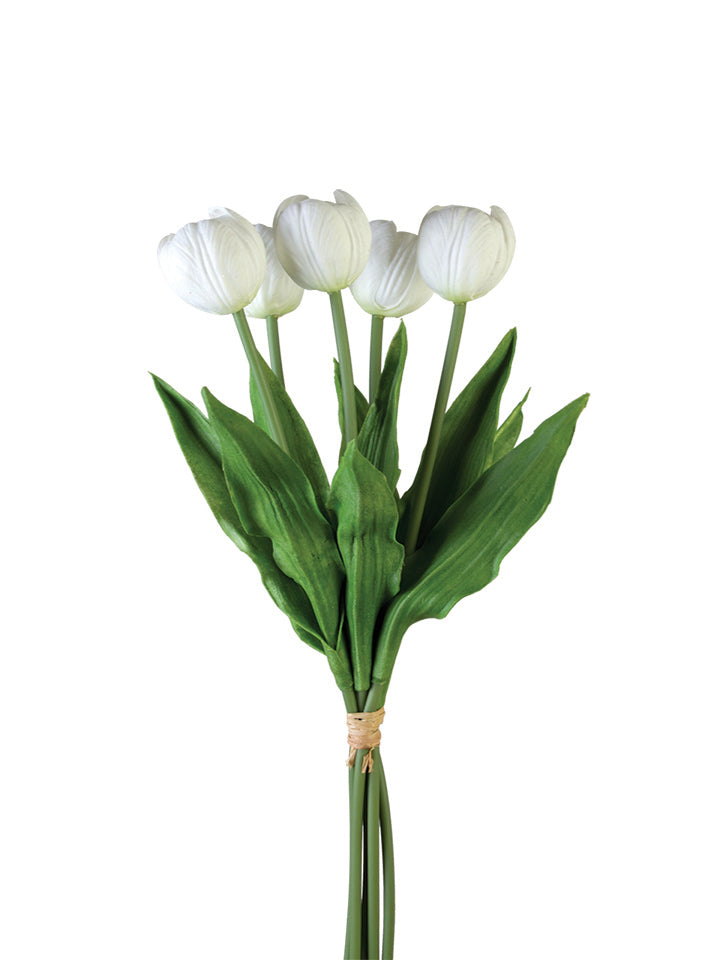 17" Tulip 5-Stem Bunch, White