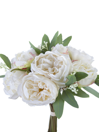 12" Real Touch Rose, Peony, Eucalyptus Bouquet (Various Colors)