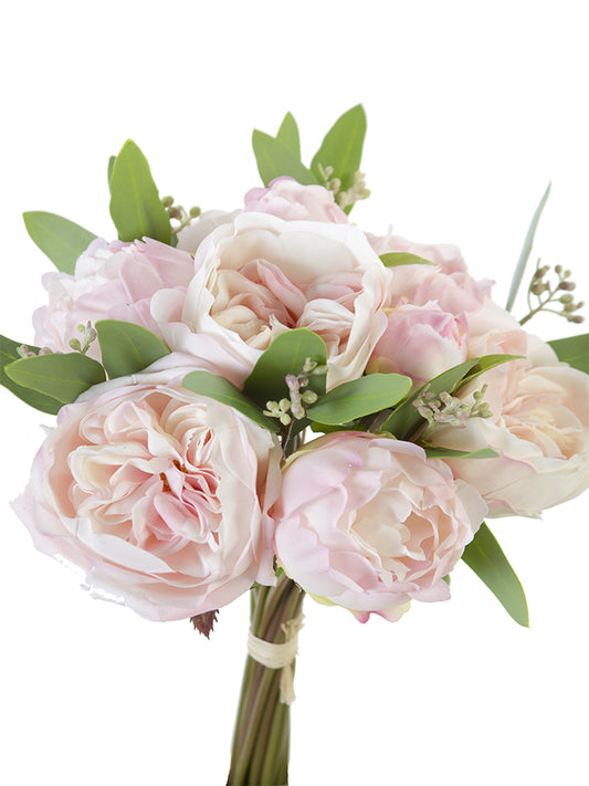 12" Real Touch Rose, Peony, Eucalyptus Bouquet (Various Colors)