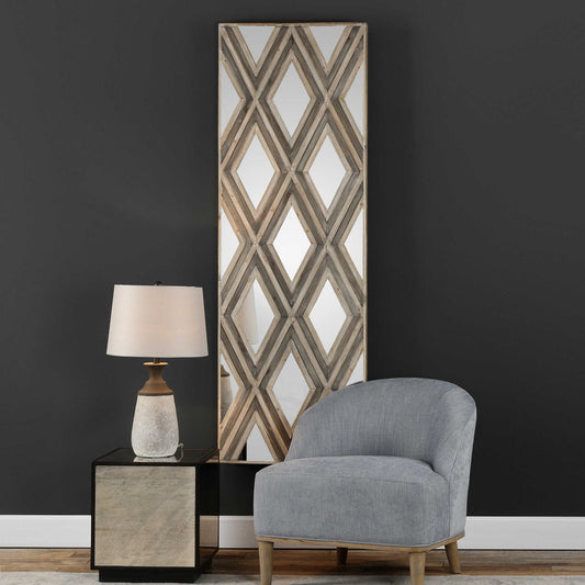 Diamond Pattern Wood Wall Mirror