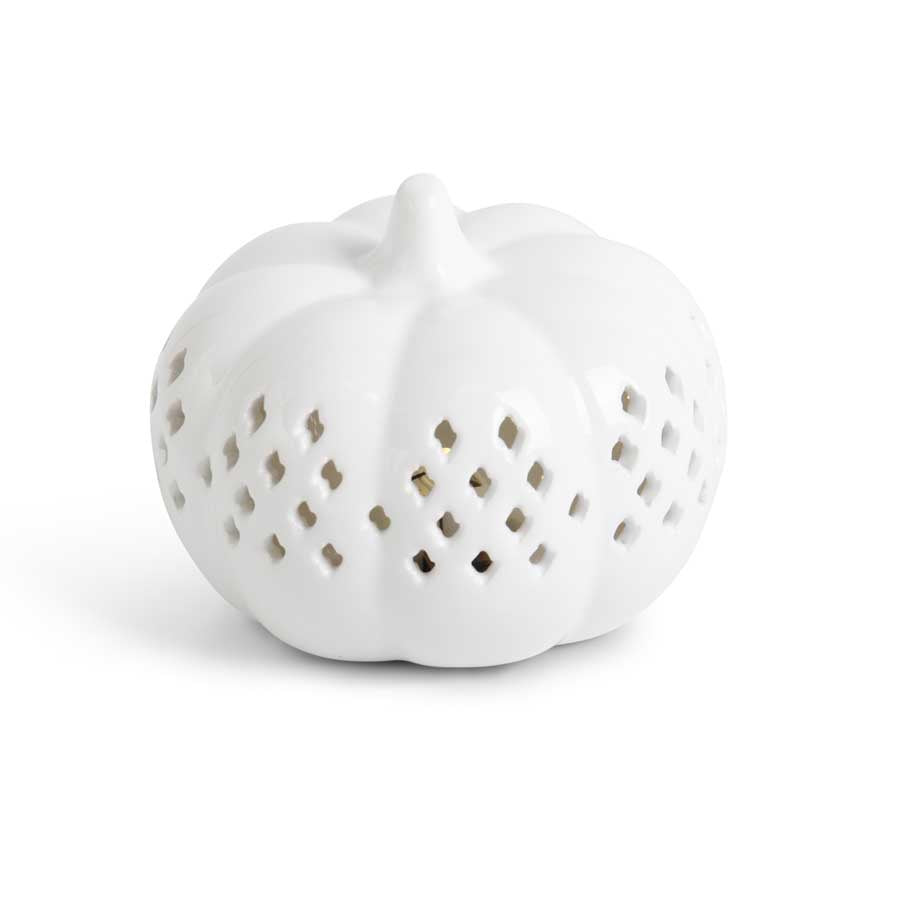 Ceramic Cutout LED Pumpkin, White