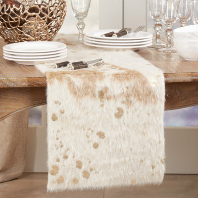 Foil Print Faux Cow Table Runner, Ivory