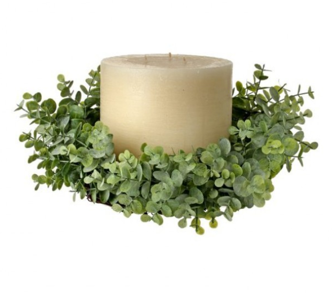 11" Frosted Eucalyptus Candle Ring