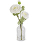 14" Real Touch Triple Bloom Ranunculus in Glass Bottle, White