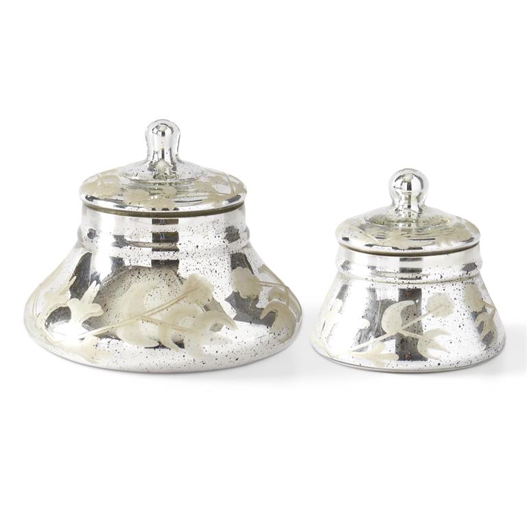 Silver Mercury Glass Etched Lidded Container (Various Sizes)