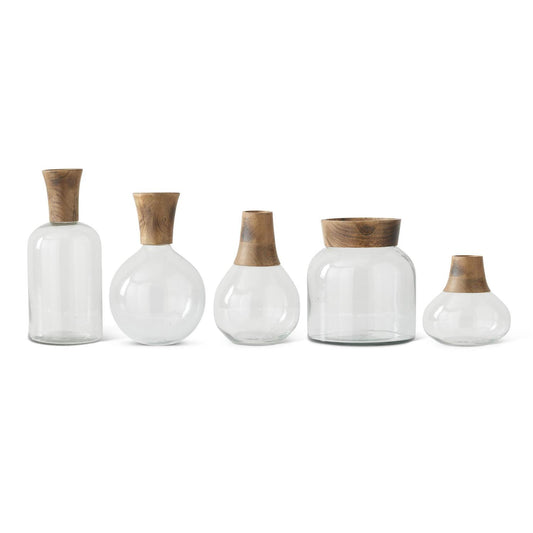 Small Glass and Wood Vase (Various Styles)