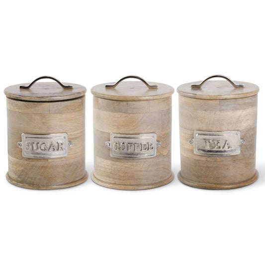 Wood Canisters with Metal Handles, Set of 3