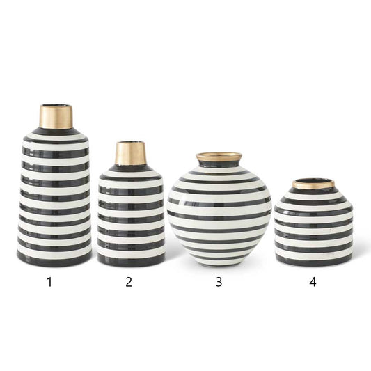 Striped Ceramic Vase with Gold Trim (Various Sizes)