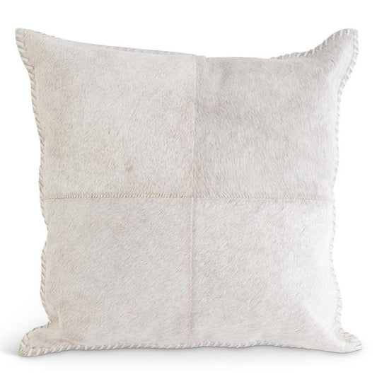 Hide Pillow with Leather Whip Stitching, Cream