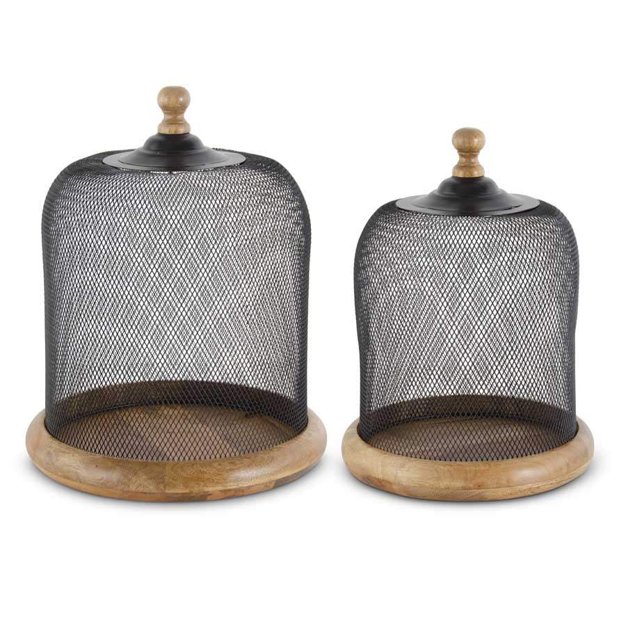 Black Mesh Dome with Wood Tray (Various Sizes)