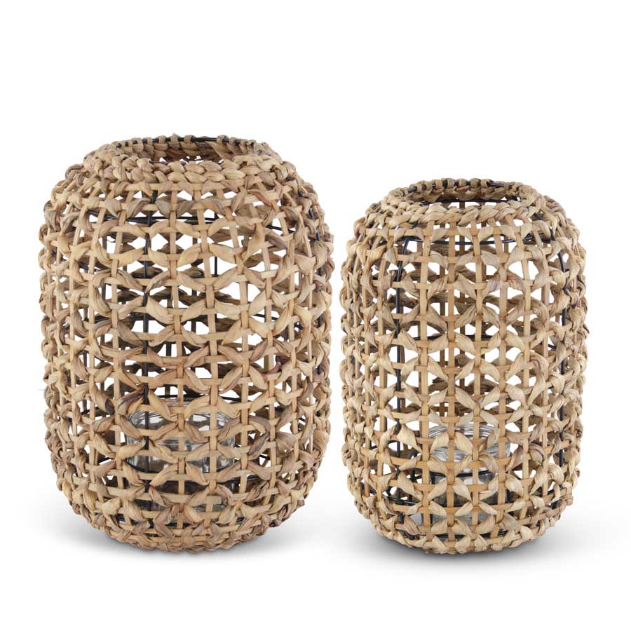 Natural Water Hyacinth Grass Lanterns with Glass Votive (Various Sizes)
