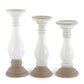 White Ceramic Candleholders with Unglazed Base, Set of 3