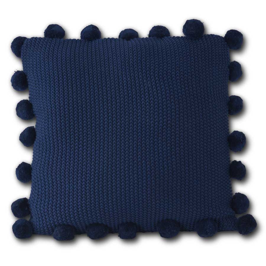Moss Stitch Knit Pillow w/ Pompom Trim (Various Colors)