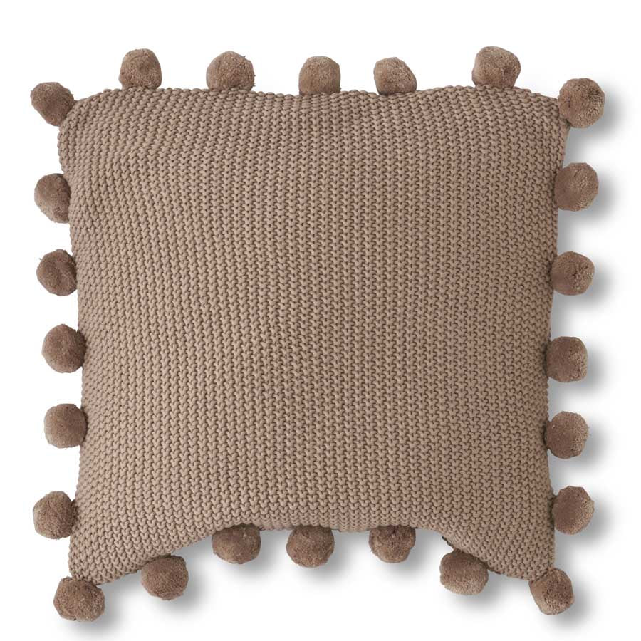 Moss Stitch Knit Pillow w/ Pompom Trim (Various Colors)