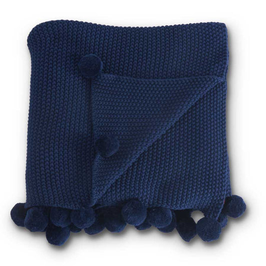 Moss Stitch Knit Throw w/ Pompom Trim (Various Colors)
