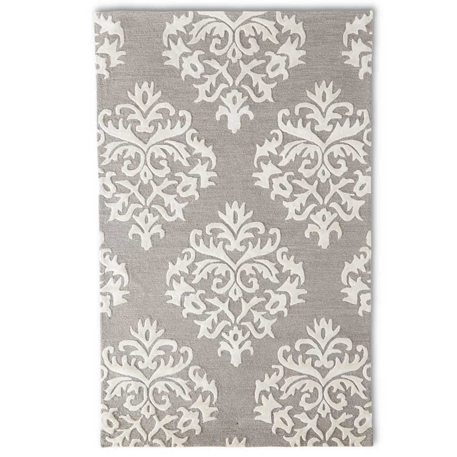 Gray with Cream Damask Hand-Tufted Area Rug  8' x 10'
