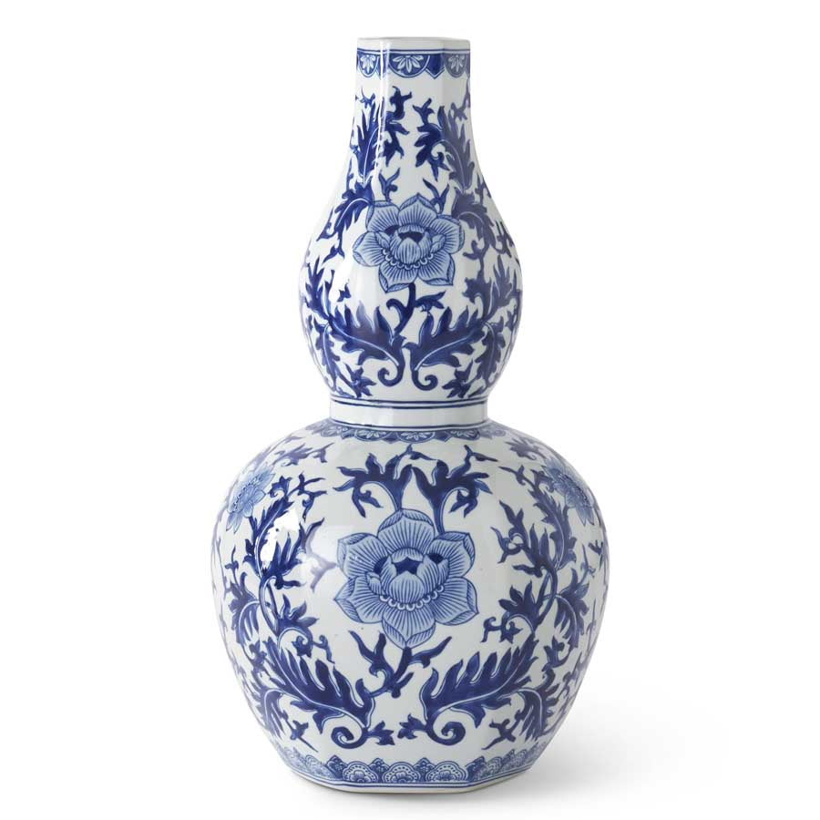Blue & White Round Bottom Chinoiserie Vase
