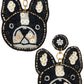 French Bulldog Frenchie Black Seed Bead Dangle Earrings