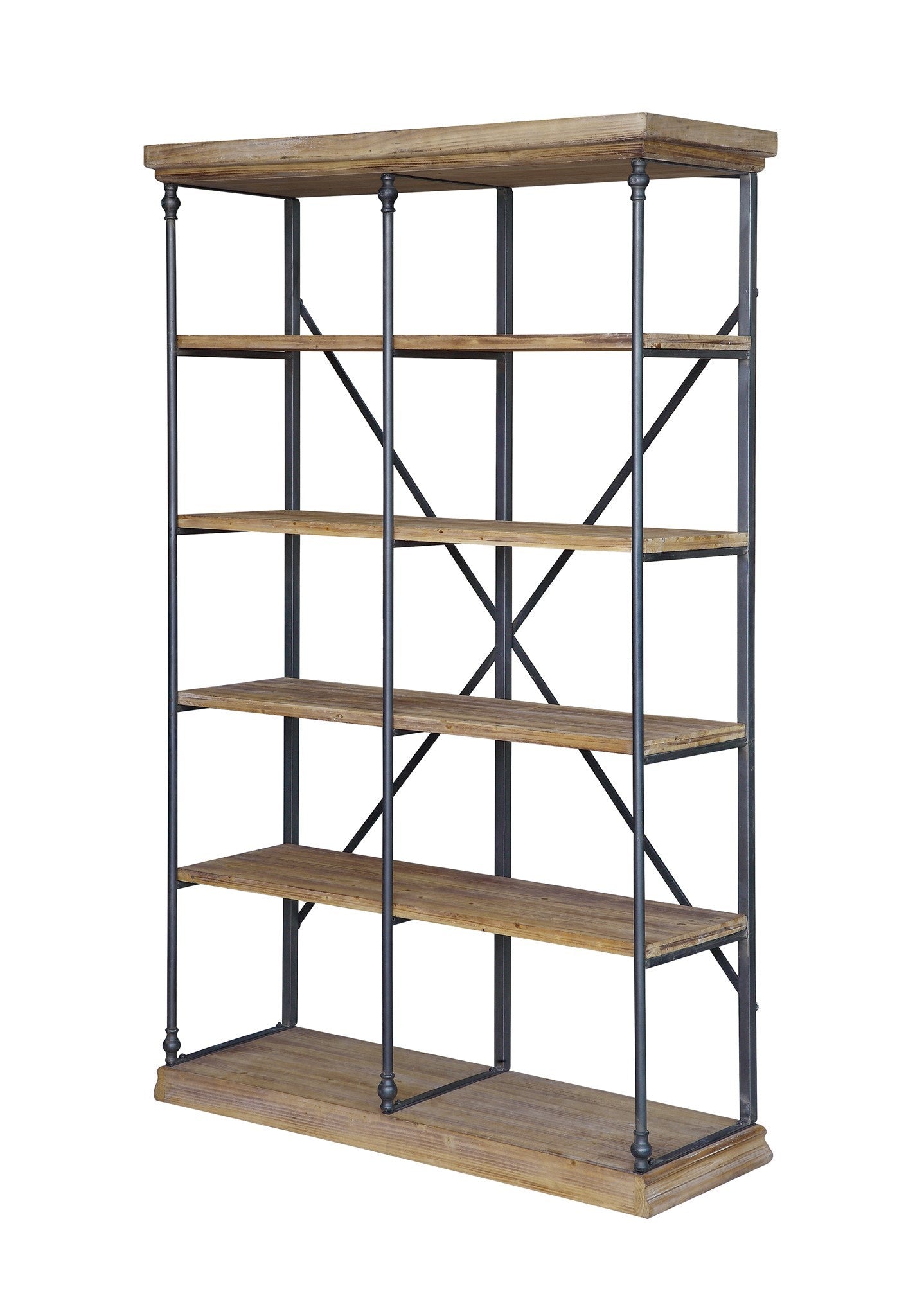 Industrial Wood & Metal Bookcase, 2-Section