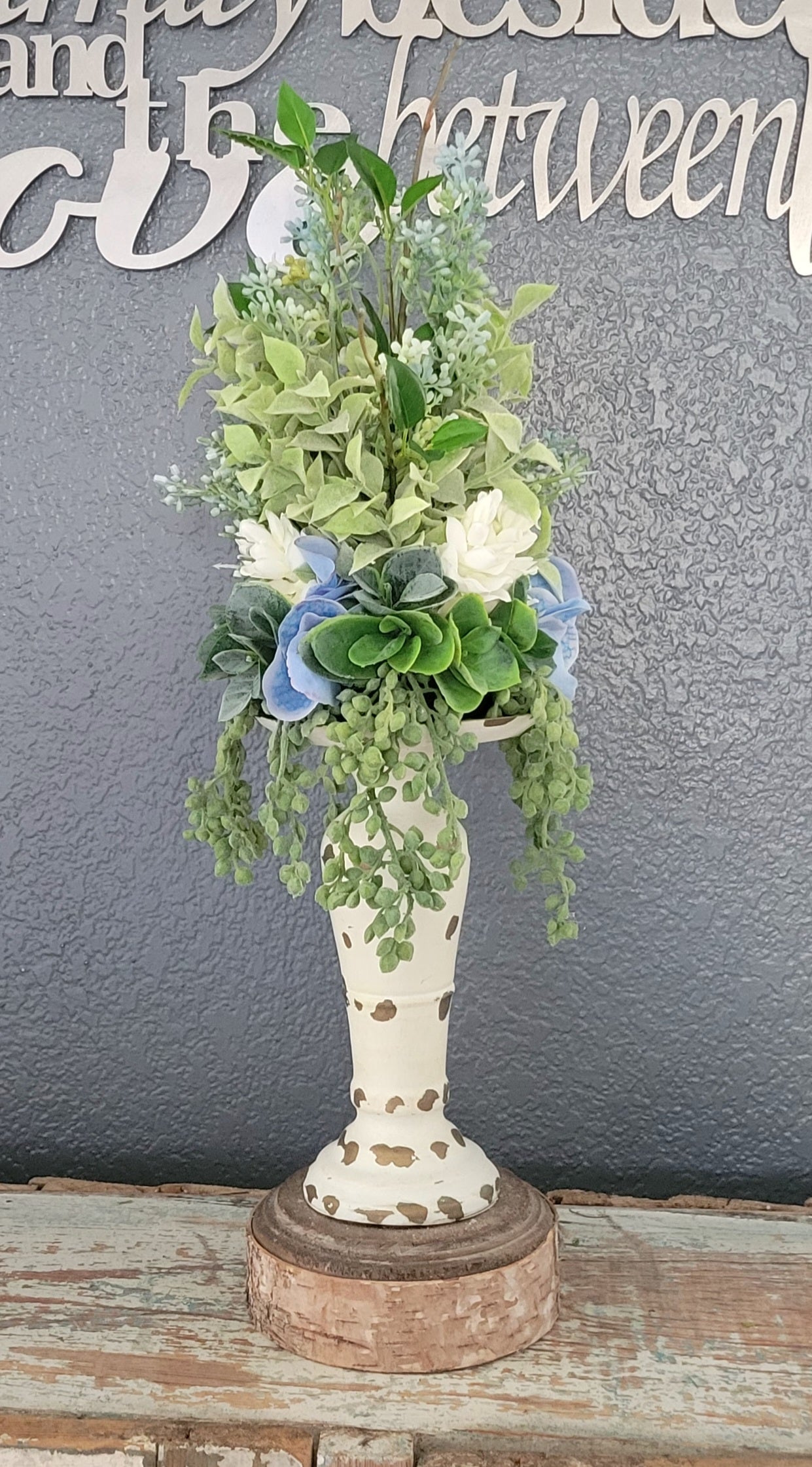 Candle Topper In Blues And Creams