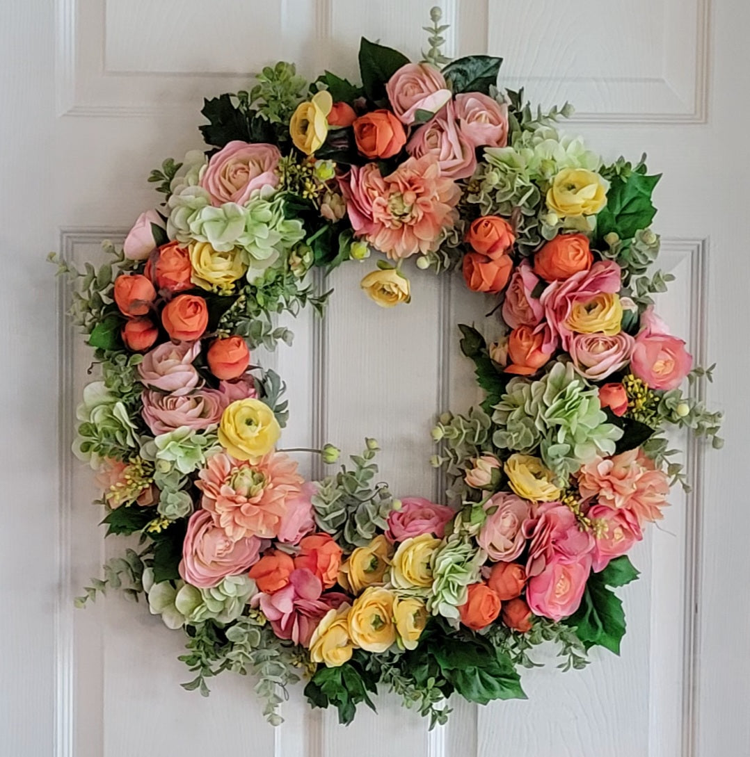 24" Everyday Wreath With Orange And Pink