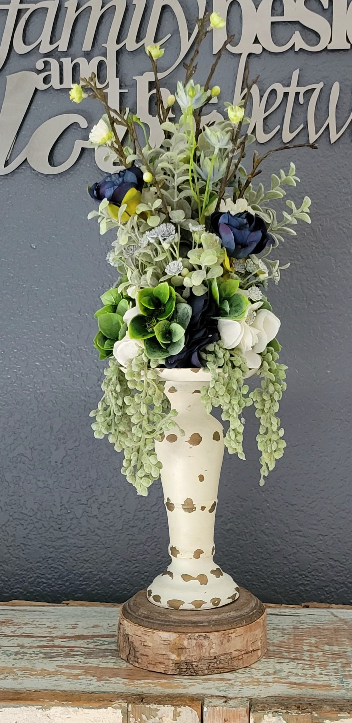 12" Tall Candle Topper With Navy