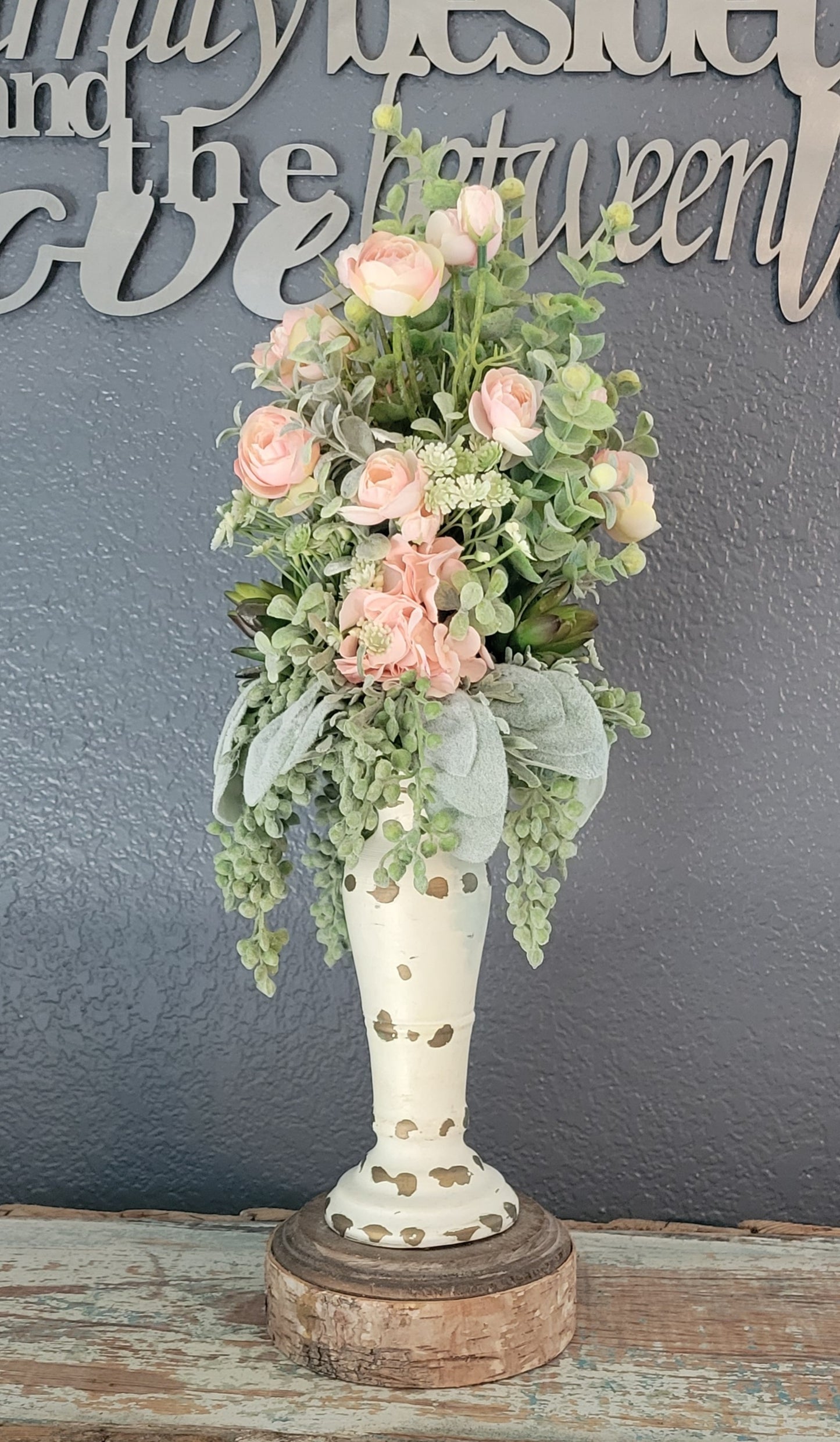 11" Candle Topper With Light Coral Ranunculus