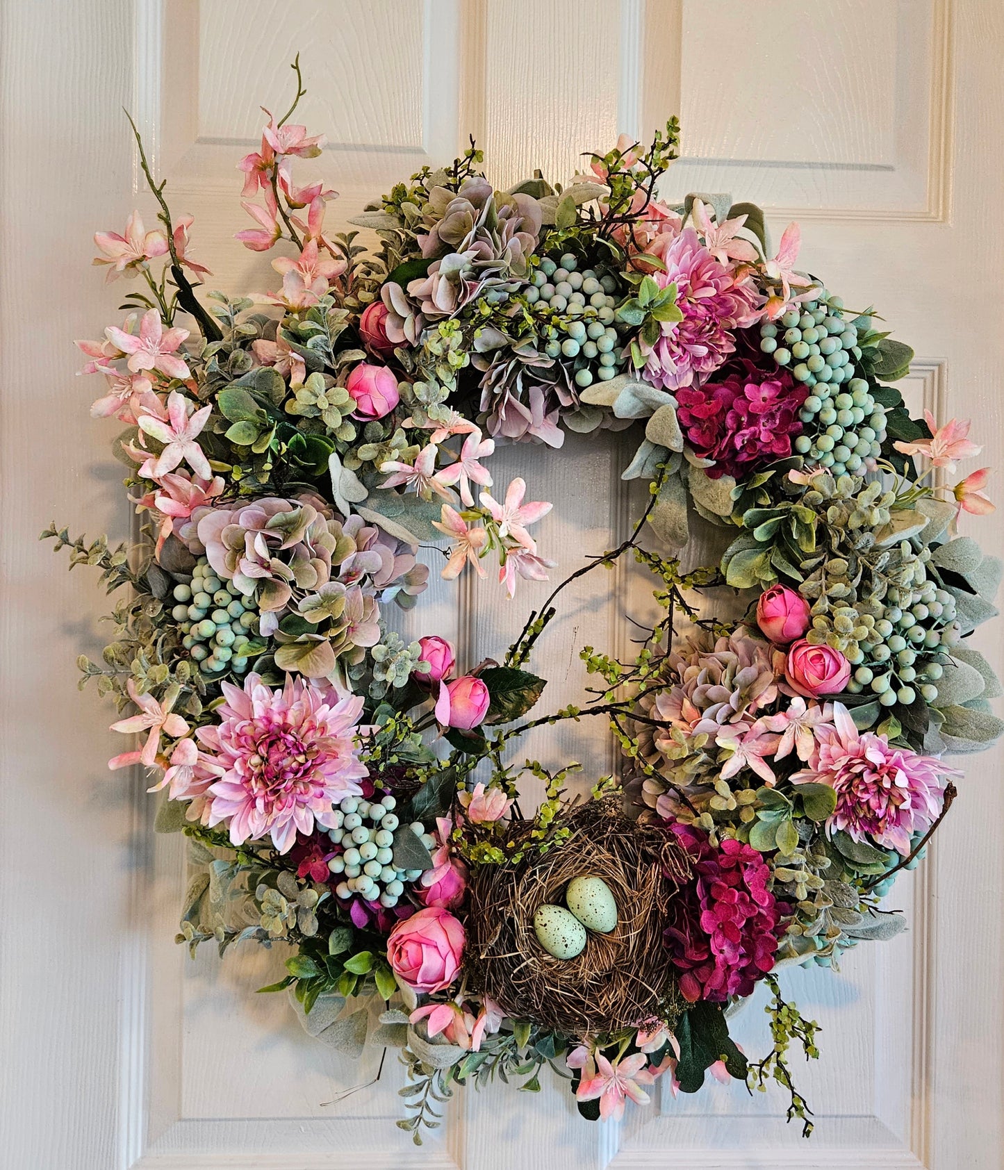 Teal And Pink Bird's Nest Wreath