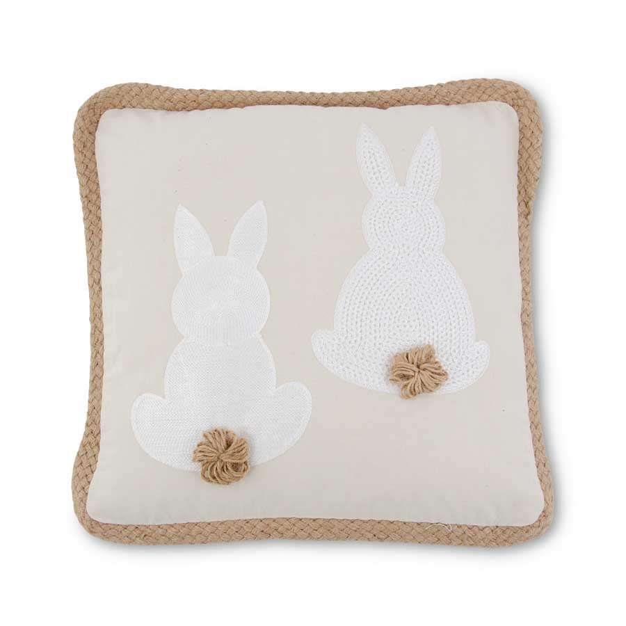 Square Tan Pillow with White Embroidered Easter Bunny