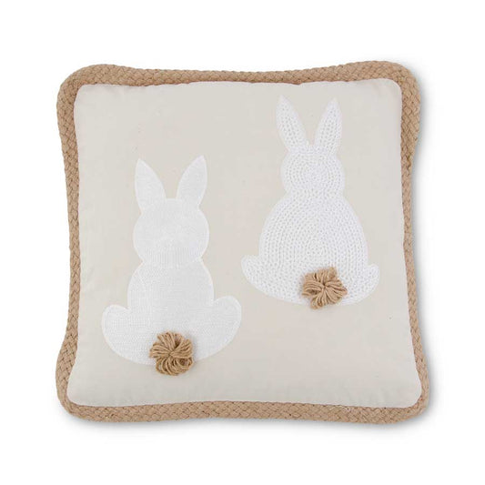 Square Tan Pillow with White Embroidered Easter Bunny