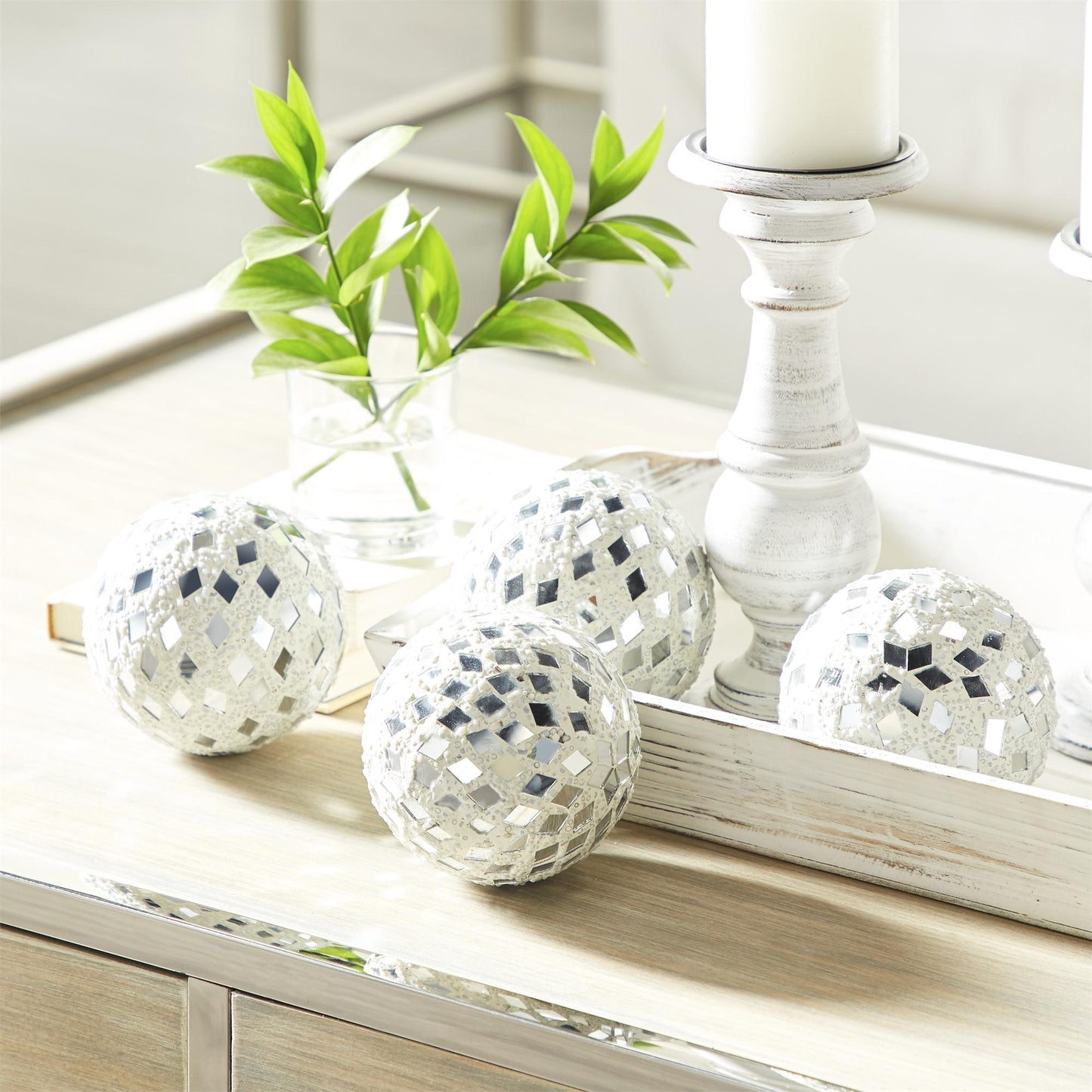 Decorative Mirror Mosaic Balls, Set of 4