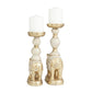 Gold & Whitewashed Polystone Traditional Elephant Candleholders, Set of 2