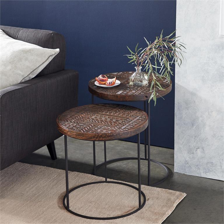 Brown Metal Contemporary Accent Tables, Set of 2