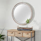 White Washed Beaded Wooden Round Wall Mirror
