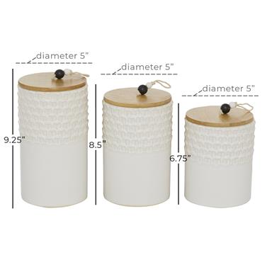 Stone Ware Canisters with Wooden Lids, Set of 3