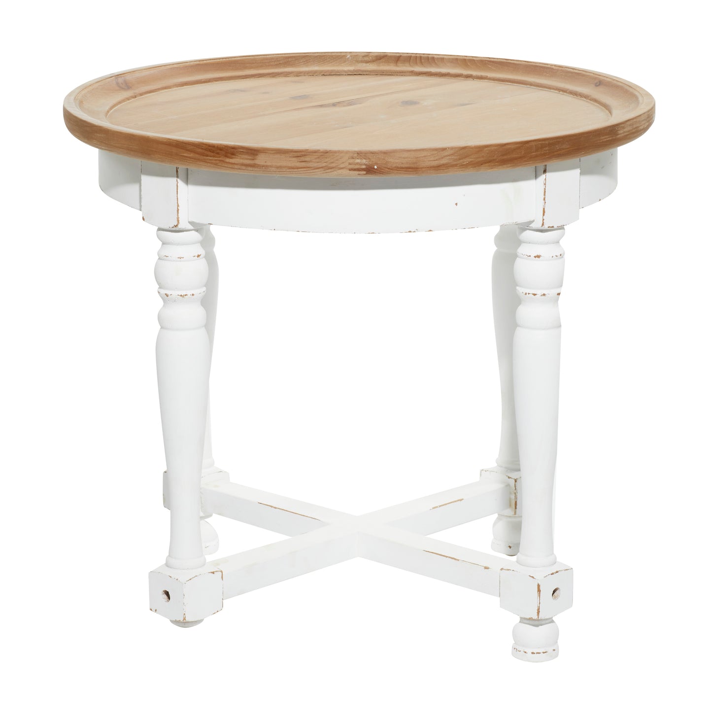 White & Wood Round Side Table