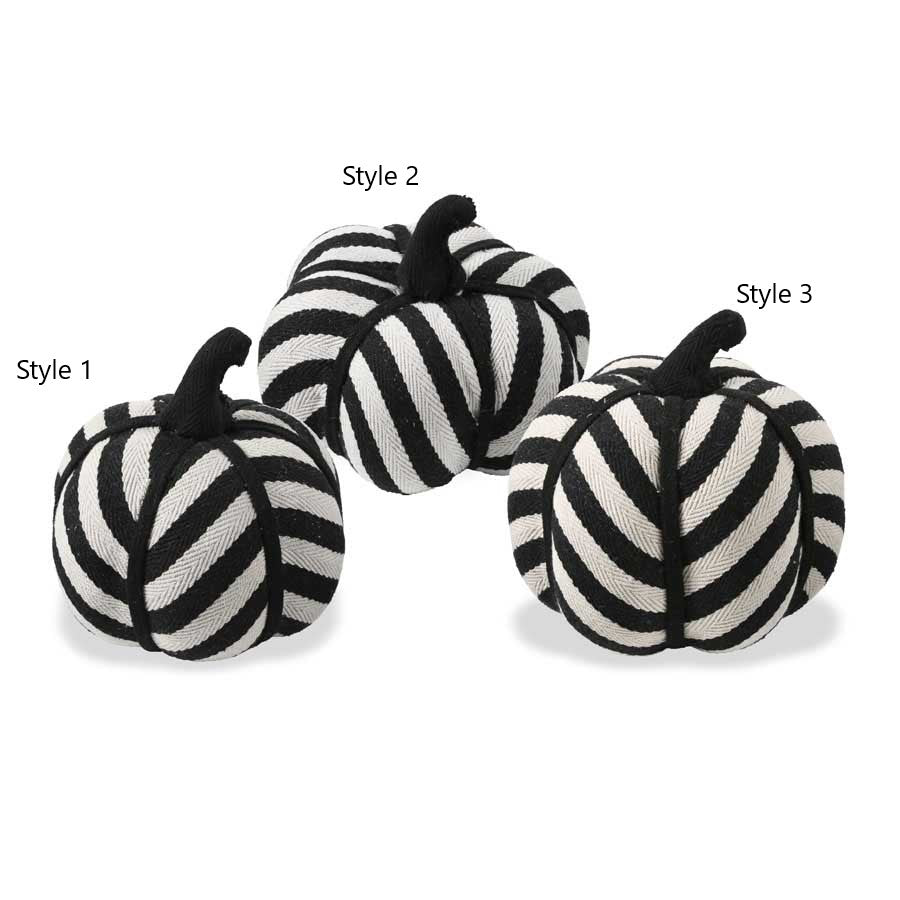 Black & White Striped Fabric Pumpkin (Various Sizes)