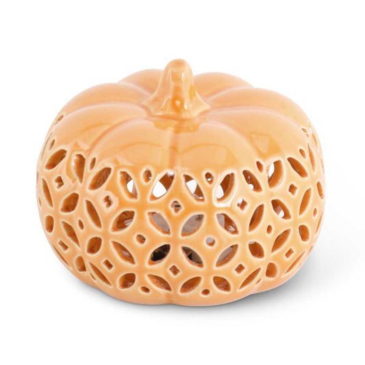 Ceramic Cutout LED Pumpkin, Orange