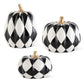 Ceramic Black & White Harlequin Pumpkin with Gold Stems (Various Sizes)