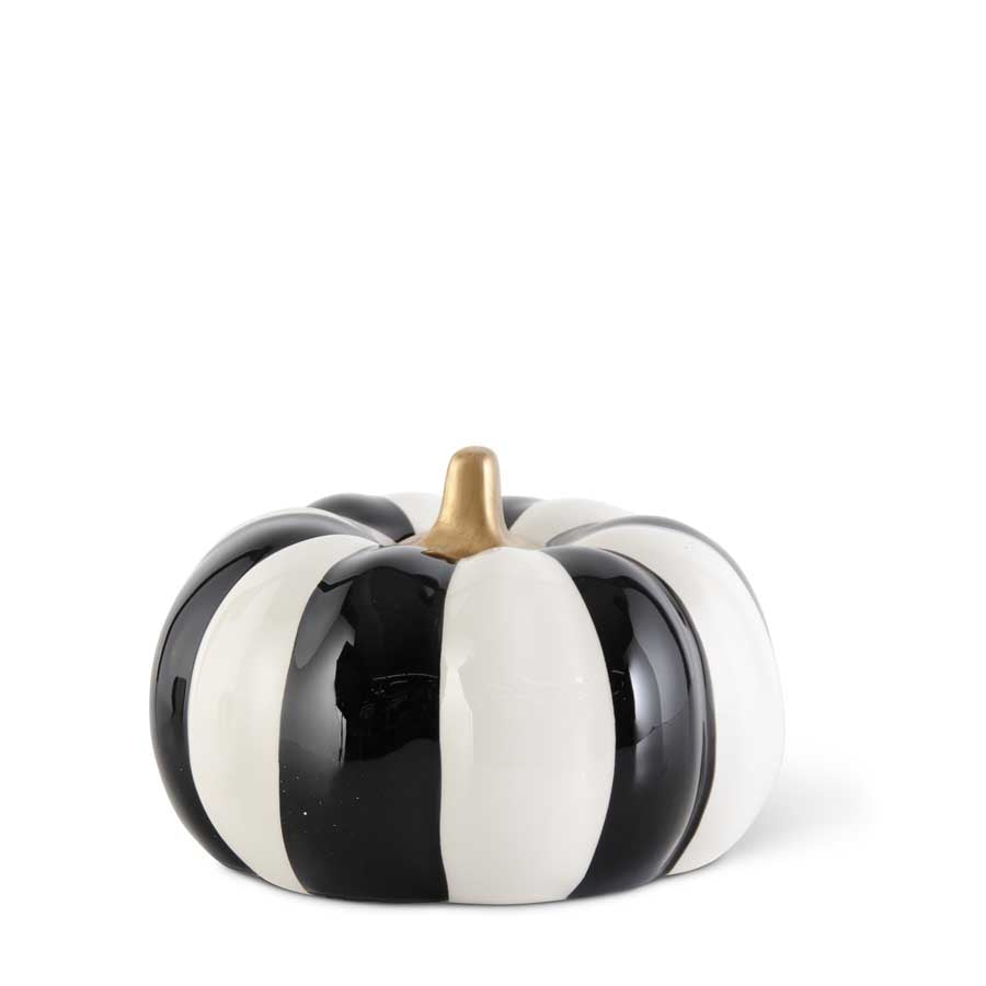 Ceramic Black & White Striped Pumpkin with Gold Stem (Various Sizes)