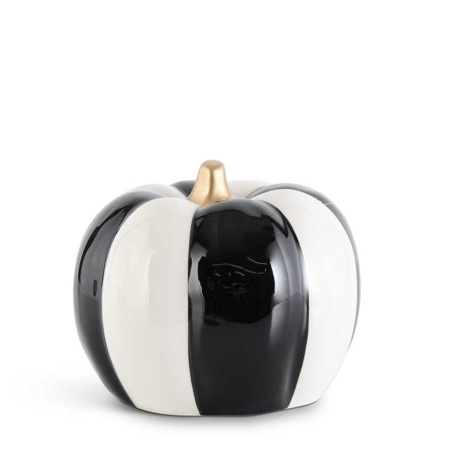 Ceramic Black & White Striped Pumpkin with Gold Stem (Various Sizes)