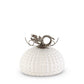 Ceramic Diamond Cut Pumpkin with Metal Stem, White