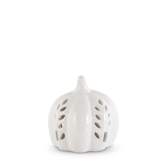Ceramic LED Cutout Mini Pumpkin, White
