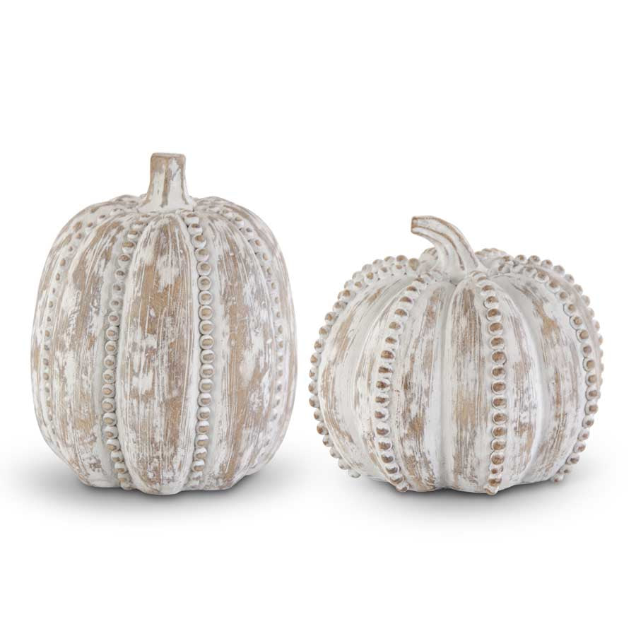 Whitewashed Resin Beaded Pumpkin (Various Sizes)