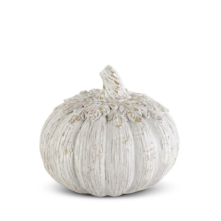 Distressed White Carved Resin Pumpkin (Various Sizes)